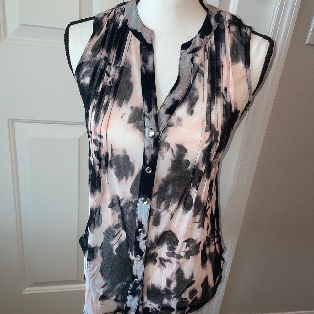 INC International Concepts Pink & Black Sleeveless Tie-Dye Blouse